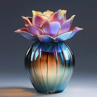 多彩莲花花瓶艺术摆件