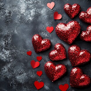 红亮爱心点缀深色背景