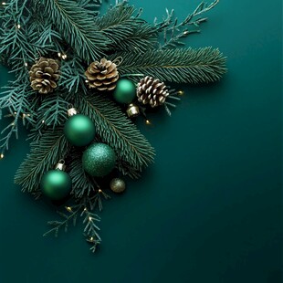 绿色圣诞松枝装饰小景