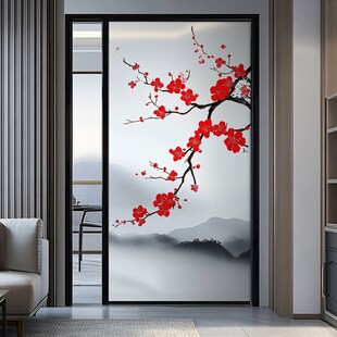 中式梅花玻璃隔断装饰画