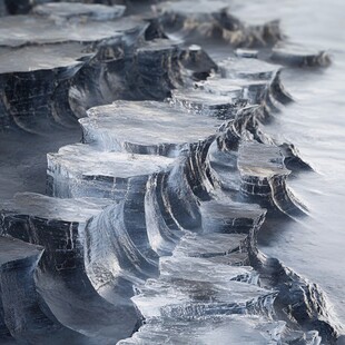冰凌奇观 水面上的冰塑