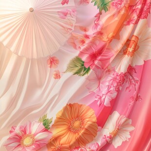 浪漫花卉与纸伞梦幻画面