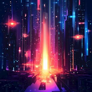 未来都市霓虹夜景科幻风