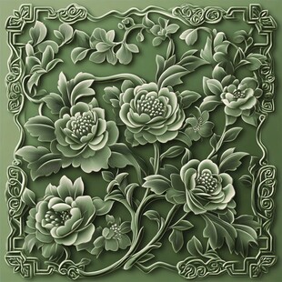中式浮雕牡丹花纹饰图案