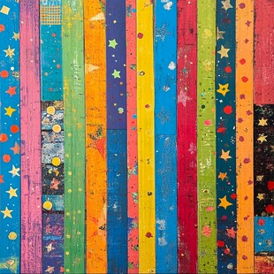 多彩条纹星星装饰木板背景