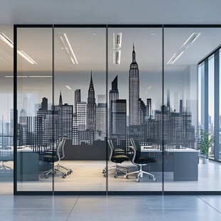 现代办公室与城市天际线景观