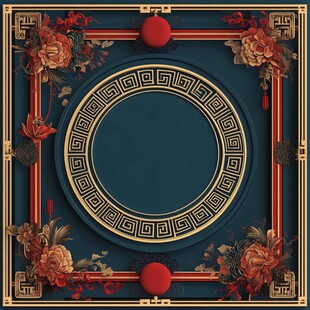 中式古典风花卉边框背景图