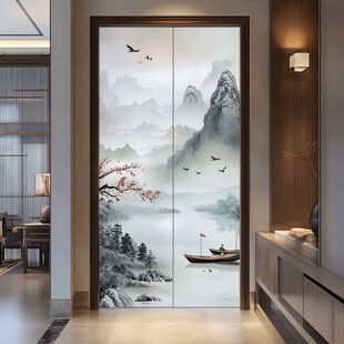 中式山水意境入户玻璃门