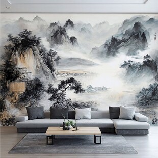 中式山水风客厅装饰壁画