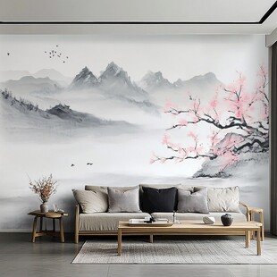 中式山水风客厅沙发背景墙