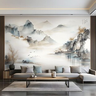 中式客厅山水壁画雅致风