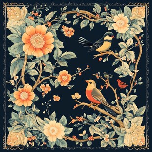 花鸟图案方巾设计灵感图