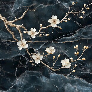 墨石上的素雅白梅枝