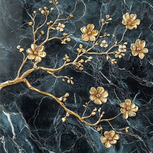 黑金大理石上的金色花枝