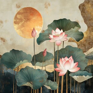 荷塘月色下的诗意荷花