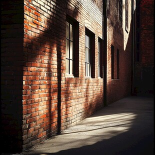 红砖建筑下的光影小巷