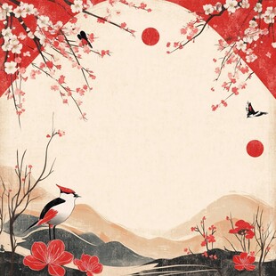 中式花鸟山水诗意背景图