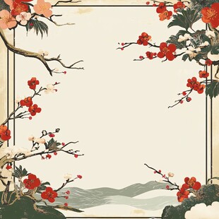 中式红梅边框古典背景图