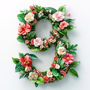 花卉装饰的数字9造型