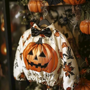 南瓜图案童装 万圣节氛围浓