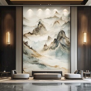中式客厅山水壁画装饰