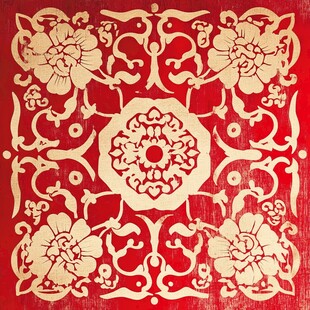 中式红底金色花卉传统纹饰