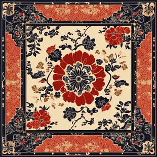 中式传统花卉图案地毯