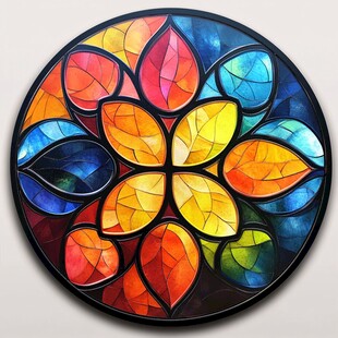 彩色玻璃风圆形花卉图案