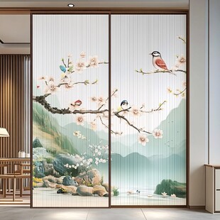 中式花鸟山水移门装饰画