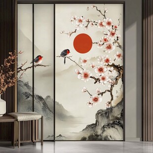 中式花鸟山水屏风装饰画