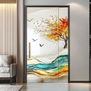 中式艺术玻璃门装饰画