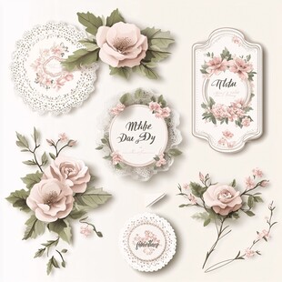 粉色花卉蕾丝装饰素材包