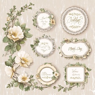 复古花卉装饰标签设计元素