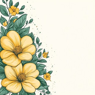 黄色花卉绿叶装饰边框
