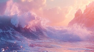 梦幻海浪与霞光山海奇景