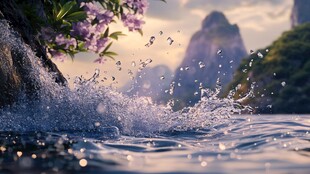 山水间水花溅起的诗意美景