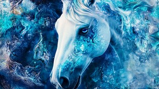 梦幻蓝白骏马艺术图像