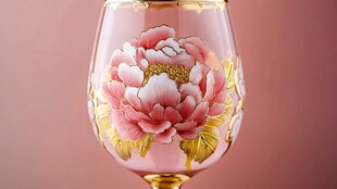 手绘牡丹图案精美高脚杯