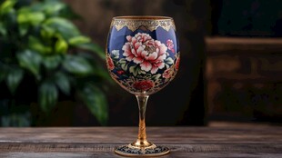 精美花卉图案高脚玻璃杯