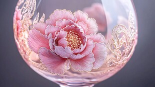 手绘牡丹花纹精美玻璃杯