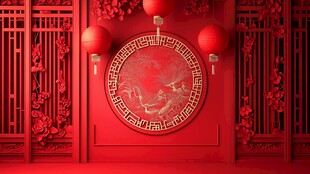 中式红墙灯笼喜庆场景