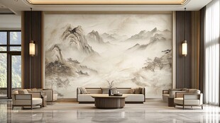 中式客厅山水壁画装饰风