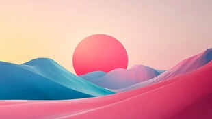 梦幻渐变山水与落日美景