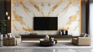 现代轻奢风客厅大理石背景墙