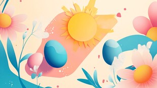 春日花卉与彩蛋插画场景