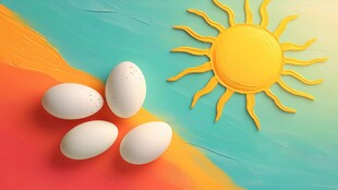 彩色背景上的鸡蛋与太阳