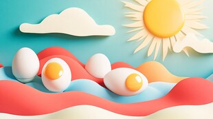 彩泥风格的蛋与阳光风景