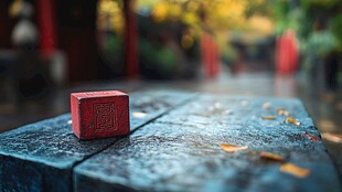 古雅印玺静置于秋日石上