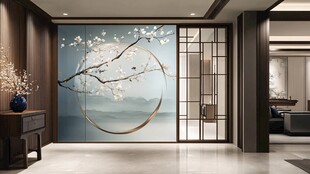 中式玄关 诗意花鸟山水图景