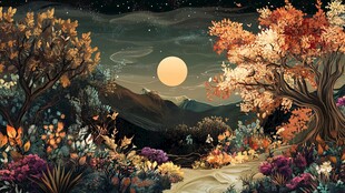 月夜下的梦幻森林秋景